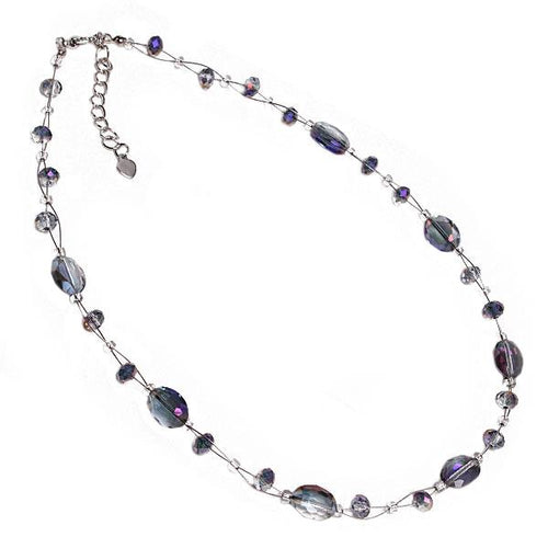 Kette Glasperlen oval Glitzer Schmuck lila grau facettiert schillernd 42- 48 cm nickelfrei