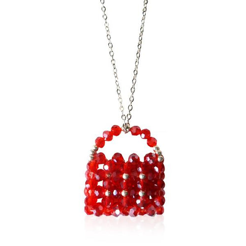 Brass Kette Glaskristalle Handtasche rot facettiert silber nickelfrei Glitzer Schmuck
