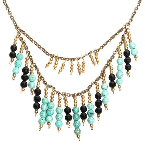 Kette Stäbchen Türkis Onyx schwarz gold Brass nickelfrei Ethno Designer Schmuck