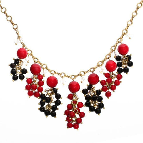 Kette Kugeln Trauben rot schwarz Brass Edelsteine Kristalle nickelfrei Ethno Designer Schmuck