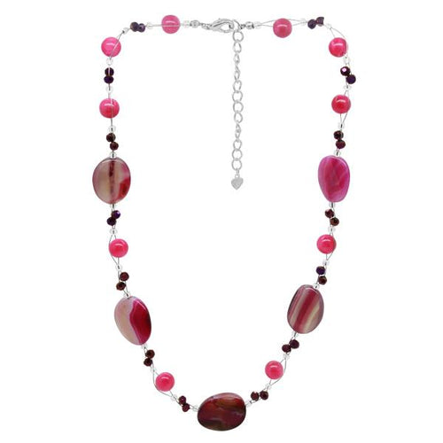 Glitzer Kette pink violett Achat Perlen Steine oval Kristall nickelfrei 42-48 cm Karabiner
