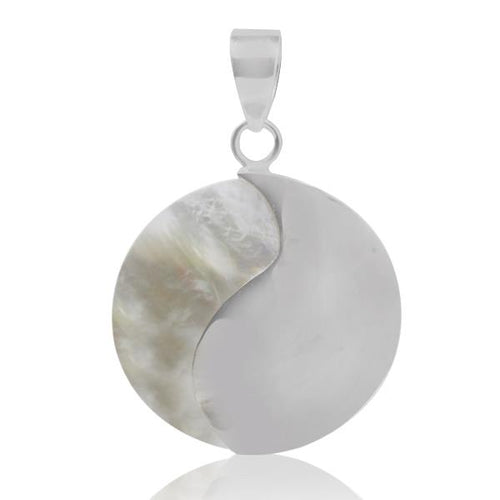 Perlmutt rund Yin Yang weiß Anhänger Muschel Silberanhänger 925er Silber Damen Schmuck