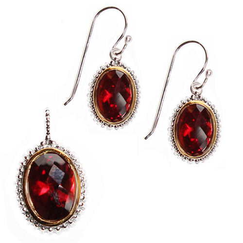 Schmuck Set oval Zirkonia vergoldet gold rot Anhänger Ohrringe 925er Silber