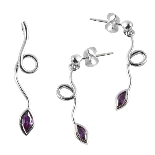 Schmuck Set Zirkonia lila Blatt Stil Anhänger Ohrstecker Silber 925er Sterling