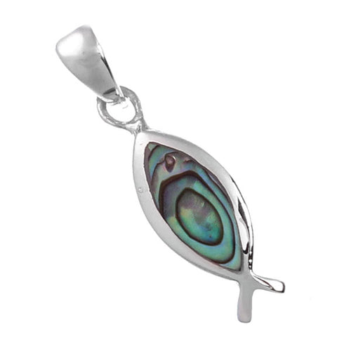 Perlmuttanhänger Paua Fisch bunt 20 mm 925er Sterling Silber Ohrringe Abalone