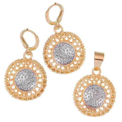 Brass Schmuck Set Ohrringe Anhänger Damen nickelfrei rund tellerförmig