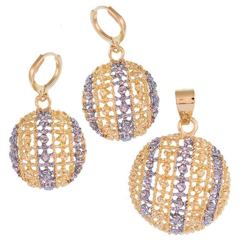 Brass Schmuck Set Ohrringe Anhänger Damen nickelfrei rund gestreift