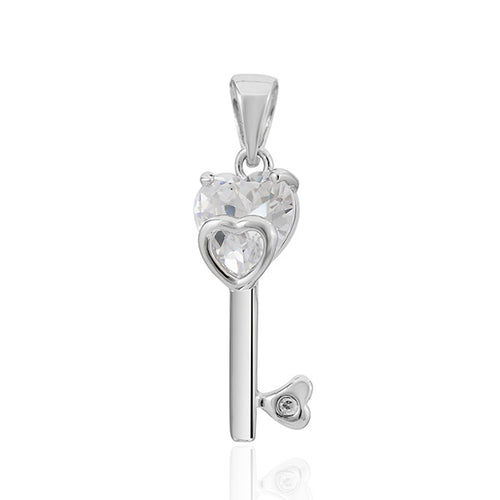 Zirkonia Anhänger facettiert doppelt 925er Sterling Silber Fassung Herz Schlüssel