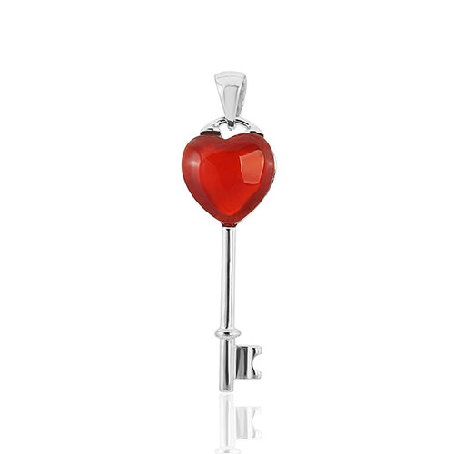 Zirkonia Anhänger Silberschmuck 925er Sterling Silber Fassung Zirkonia rot Schlüssel