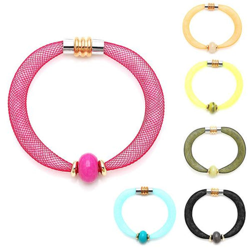Set Kette Armband Stein Perle Nylon Schlauch Magnetverschluss zweilagig nickelfrei bunt neon