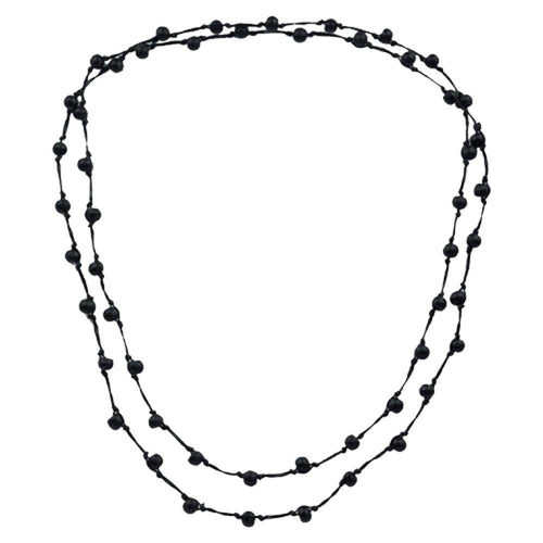 Kette, Schwarz, aus Sono Holz und Baumwolle, mit Perlen, 120cm lang