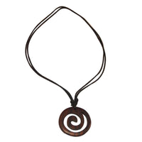 Load image into Gallery viewer, Holz Kette schwarz Baumwolle Spirale Holzanhänger braun Sonoholz 4cm Ø Halskette
