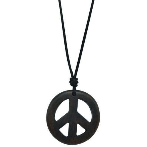Kette, Braun, aus Sono Holz, Peace Anhänger, 3,3cm, verstellbare Baumwollkette