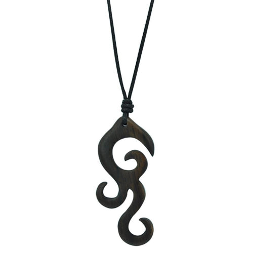 Kette, Braun, aus Sono Holz, fantasievoller Anhänger, 5,6x2,4cm, verstellbare Baumwollkette