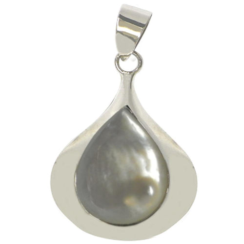 Perlmutt Muschel Anhänger Silberanhänger 925er Sterling Silber Damen Schmuck weiß breiter Tropfen