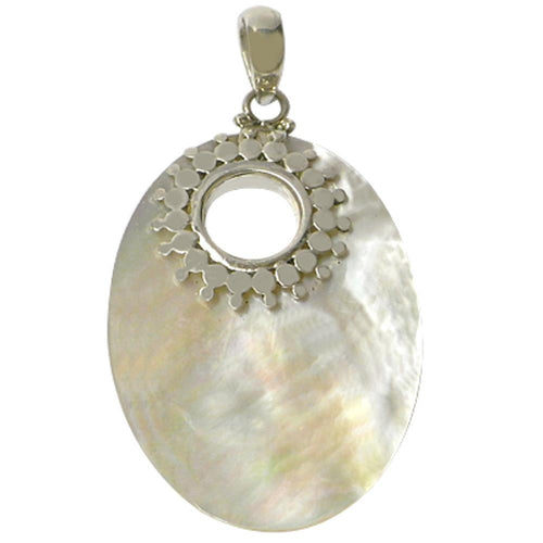 Perlmutt-Anhänger oval Damenanhänger 925er Sterlingsilber Perlmutt Silberverzierung  ca. 42 x 30mm