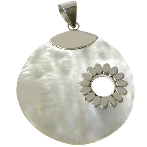 Perlmutt Muschel Anhänger Silberanhänger 925er Sterling Silber rund Loch Blume Damen Schmuck