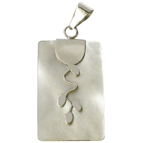Perlmutt-Anhänger, rechteckiger Damenanhänger aus 925er Sterlingsilber und Perlmutt, mit Silberverzierung, ca. 33 x 22mm