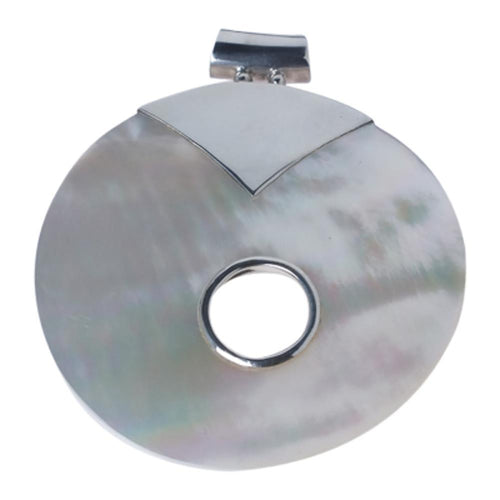 Perlmutt-Anhänger, kreisrunder Damenanhänger aus 925er Sterlingsilber und Perlmutt, ca. 51 mm Ø