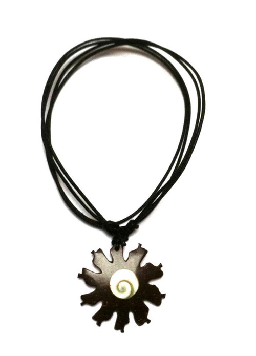 Shivaauge Kette Blume rund Kokosholz Rand Baumwolle gewachst Shiva Auge verstellbar