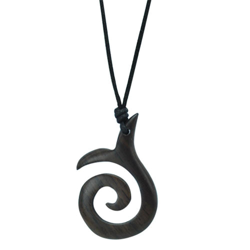 Kette, Braun, aus Sono Holz, wirbelförmiger Anhänger, 4,6x3,9cm, verstellbare Baumwollkette