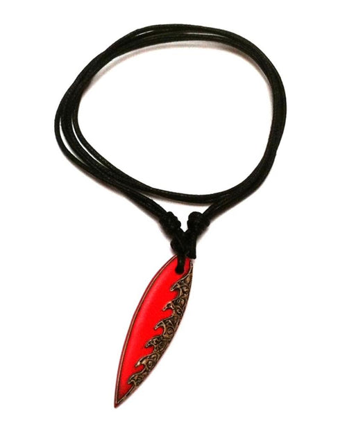 Surferkette Holzkette Kette Sono Holz Baumwolle Surfer Style Surfbrett Holzanhänger Unisex Schmuck rot gefärbt Muster Flammen