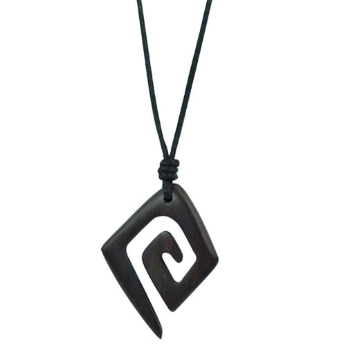 Kette, Braun, aus Sono Holz, spiralförmiger, eckiger Anhänger, 4,2x3cm, verstellbare Baumwollkette