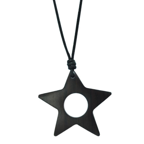Kette, Braun, aus Sono Holz, sternenförmiger Anhänger, 4,5cm, verstellbare Baumwollkette