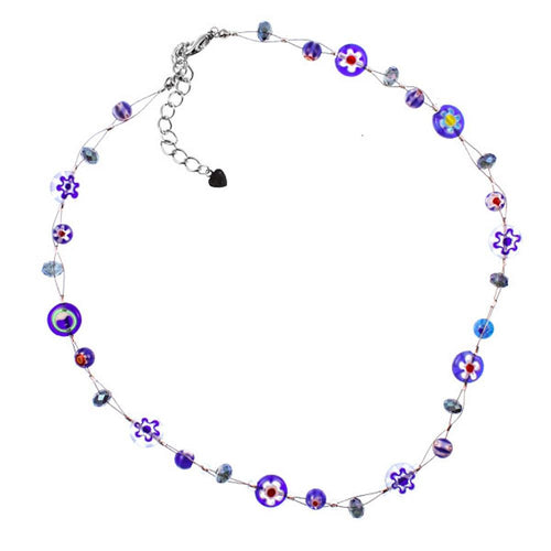 Muranoglas Glitzer Glasperlen blau bunt Perlen Scheiben Kette Damen Schmuck 42-50 cm verstellbar