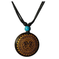 Load image into Gallery viewer, The "Halskette Holz Türkis verstellbar Anhänger gold silber" is a unisex black cord necklace with a turquoise bead and engraved brown wooden pendant, featuring an adjustable cotton chain for the perfect fit.
