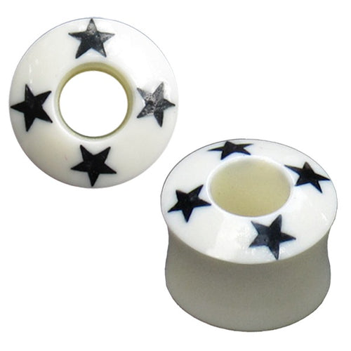 Tribal Tunnel Bone weiß schwarz Sterne handgeschnitzt Organic Expander Plug Piercing Ohrstecker