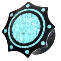 Load image into Gallery viewer, Horn Plug schwarz Inlay in türkis Tribal Buffalo handgeschnitzt Tunnel, Ohrstecker
