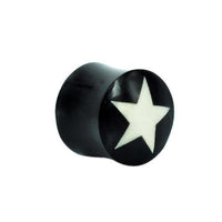 Cargar imagen en el visor de la galería, Horn Plug schwarz Bone Inlay weiß Stern Hornplug Büffelhorn Tribal Buffalo Tunnel Ohrring Ohrstecker
