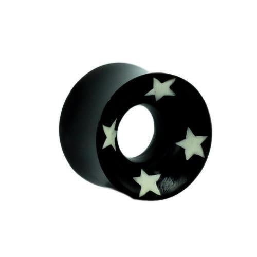 Horn Tunnel Bone Inlay weiß Sterne schwarz Tribal Buffalo Horntunnel Büffelhorn Plug Piercing Expander