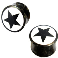 Load image into Gallery viewer, Horn Plug schwarz Bone Inlay Stern Kreis Organic Expander Tribal Piercing Ohrstecker Tunnel
