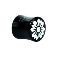 Load image into Gallery viewer, Horn Plug schwarz Bone Inlay weiß Blume Organic Expander Tribal Piercing Ohrstecker Tunnel
