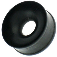 Load image into Gallery viewer, A close-up of the Eisenholz Tunnel schwarz, a finely grained, hand-carved wooden tunnel plug with a central hole, designed for ear expansion and featuring a tribal design.
