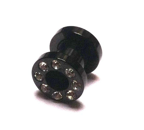 Metall Tunnel Chirurgenstahl Strass Kristall Inlay Unisex Schmuck Plug Glitzerstein schwarz Expander