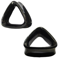Load image into Gallery viewer, Two glossy, black, triangular Horn Plug Dreieck schwarz Flesh Tunnel Organic Expanders with rounded edges are shown above and to the left of each other on a white background.
