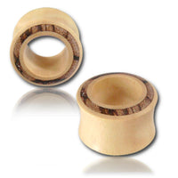 Load image into Gallery viewer, Two heller Tunnel Crocodile Holz ear gauges feature a flared shape with a dark Rangholz inlay around the rim, shown against a white background.
