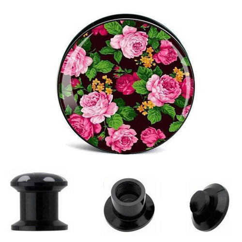 Schraub Plug Acryl Rosen grün rosa Blumen schwarz Tunnel Expander Piercing Ohrschmuck