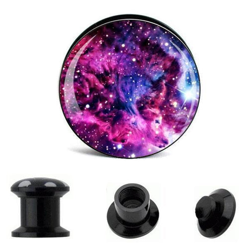 Schraub Plug Acryl Galaxie pink lila blau weiß Tunnel Expander Piercing Ohrschmuck