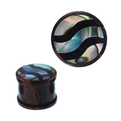 Holz Plug Sonoholz Resin Paua Abalone Wellen schillernd Tunnel Tribal Expander