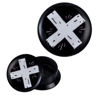 Load image into Gallery viewer, Schraub Plug Acryl weißes Kreuz Strahlen Piercing Ohrschmuck
