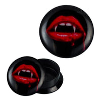 Load image into Gallery viewer, Schraub Plug Acryl Rote Lippen Vampirzähne Vampirgebiss Ohrschmuck Piercing
