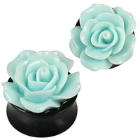 Load image into Gallery viewer, 3D Plug Acryl Rose türkis plastisch Piercing Ohrschmuck
