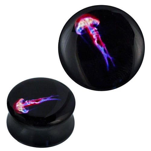 Plug Acryl Qualle rot weiß lila schwarz Piercing Ohrschmuck