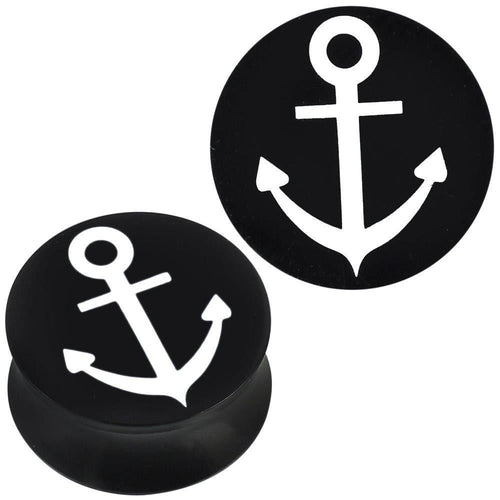 Plug Acryl weißer Anker mit Öse schwarz Piercing Ohrschmuck