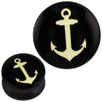 Load image into Gallery viewer, Plug Acryl beiger Anker schwarz glänzend Piercing Ohrschmuck
