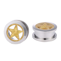 Load image into Gallery viewer, Schraubplug Tunnel Edelstahl Inlay Stern Gold Glitzer
